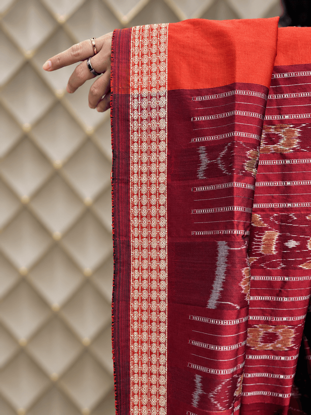 Orange maroon sambalpuri silk