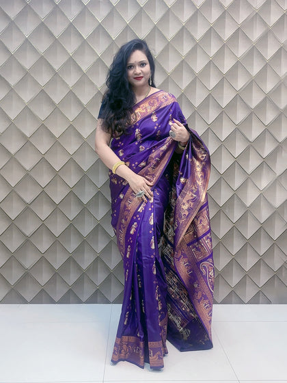 Purple Kanjeevaram Silk Saree with Traditional Woven Motifs & Pallu