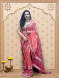 Peach Pink Double Border Sambalpuri Saree