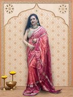 Peach Pink Double Border Sambalpuri Saree