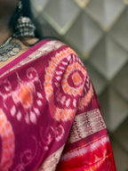 Peach Pink Double Border Sambalpuri Saree
