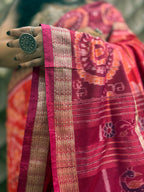 Peach Pink Double Border Sambalpuri Saree