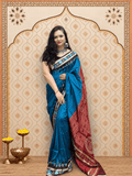 Royal Blue and Brown Patta Sambalpuri Saree