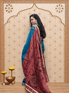 Royal Blue and Brown Patta Sambalpuri Saree