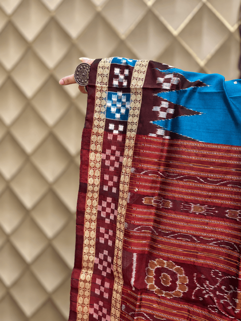 Royal Blue and Brown Patta Sambalpuri Saree
