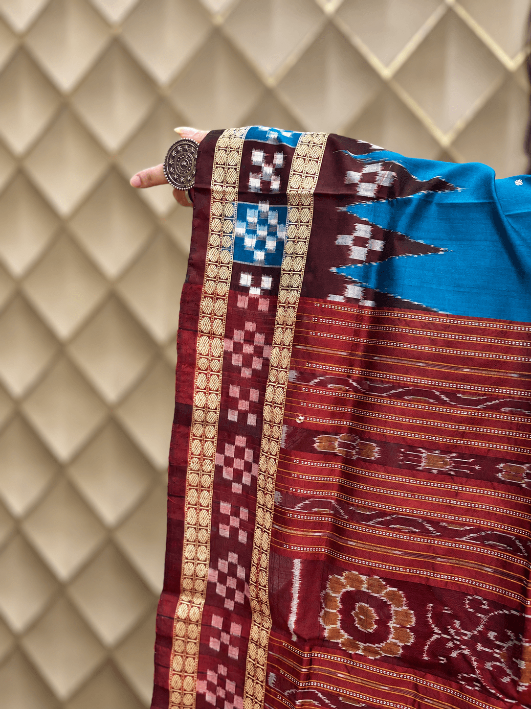 Royal Blue and Brown Patta Sambalpuri Saree