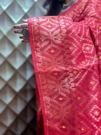 Rupshri Red cotton jamdani saree with golden & yellow woven design