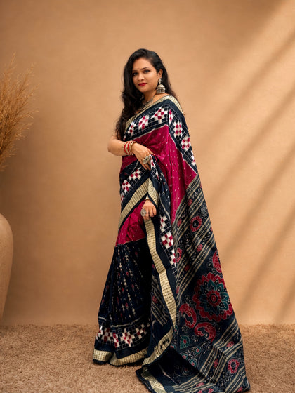 SHYAMANGI-Magenta Pink And Black Pasapali Silk Saree