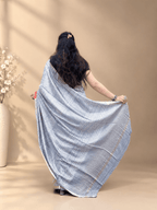 Silver Grey Crepe Silk Saree with Floral & Geometric Motifs and Zari Border