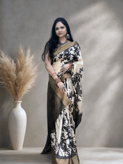 KASTURI BROWN-  ZARI COTTON TUSSAR GHICHA SAREE