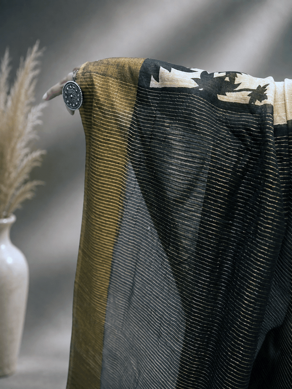 Kasturi Brown Tussar Ghicha Silk Cotton Saree with Brown Floral Motifs & Zari Border