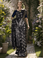 ONYX BLACK AND GOLD BANARSI SILK SAREE