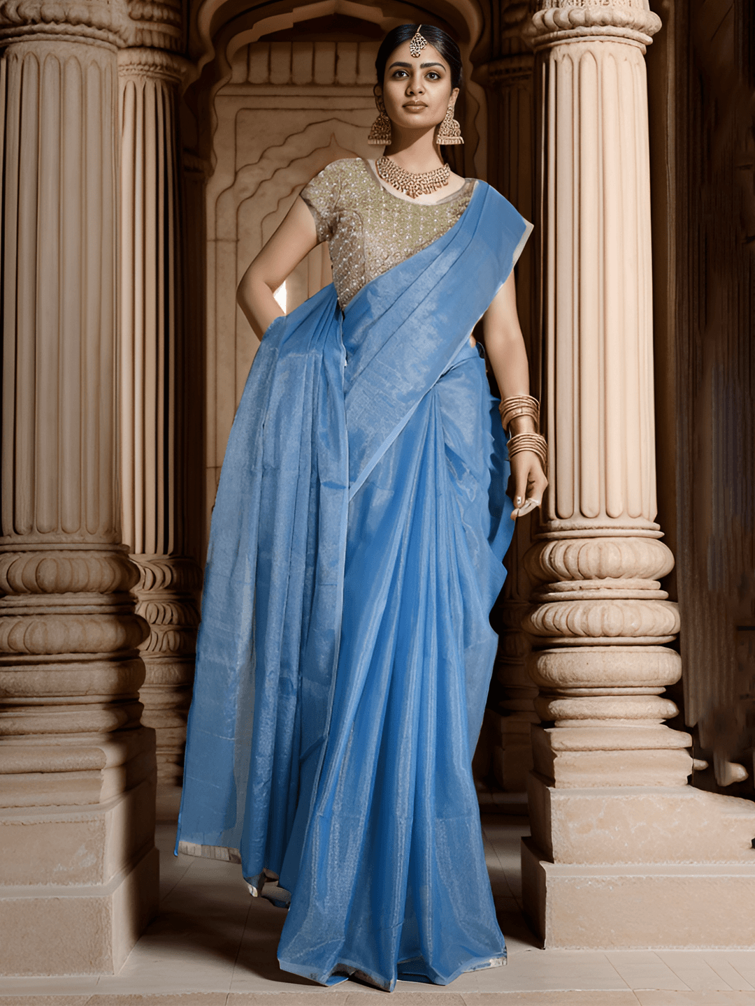 NOOR SKY BLUE TISSUE SAREE