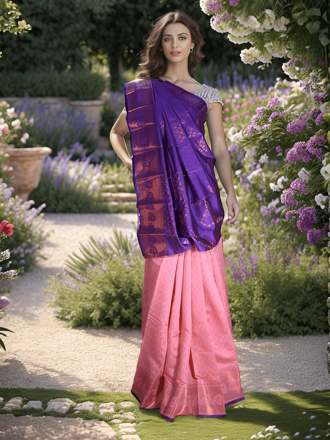 PEACH PINK MADURAI SILK COTTON SAREE