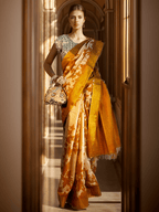 TASSAR GHICHA YELLOW PRINTED SAREE