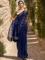 RUPSHRI  BLUE COTTON JAMDANI SAREE