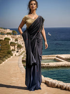 DARK GREY COIN LINEN SAREE