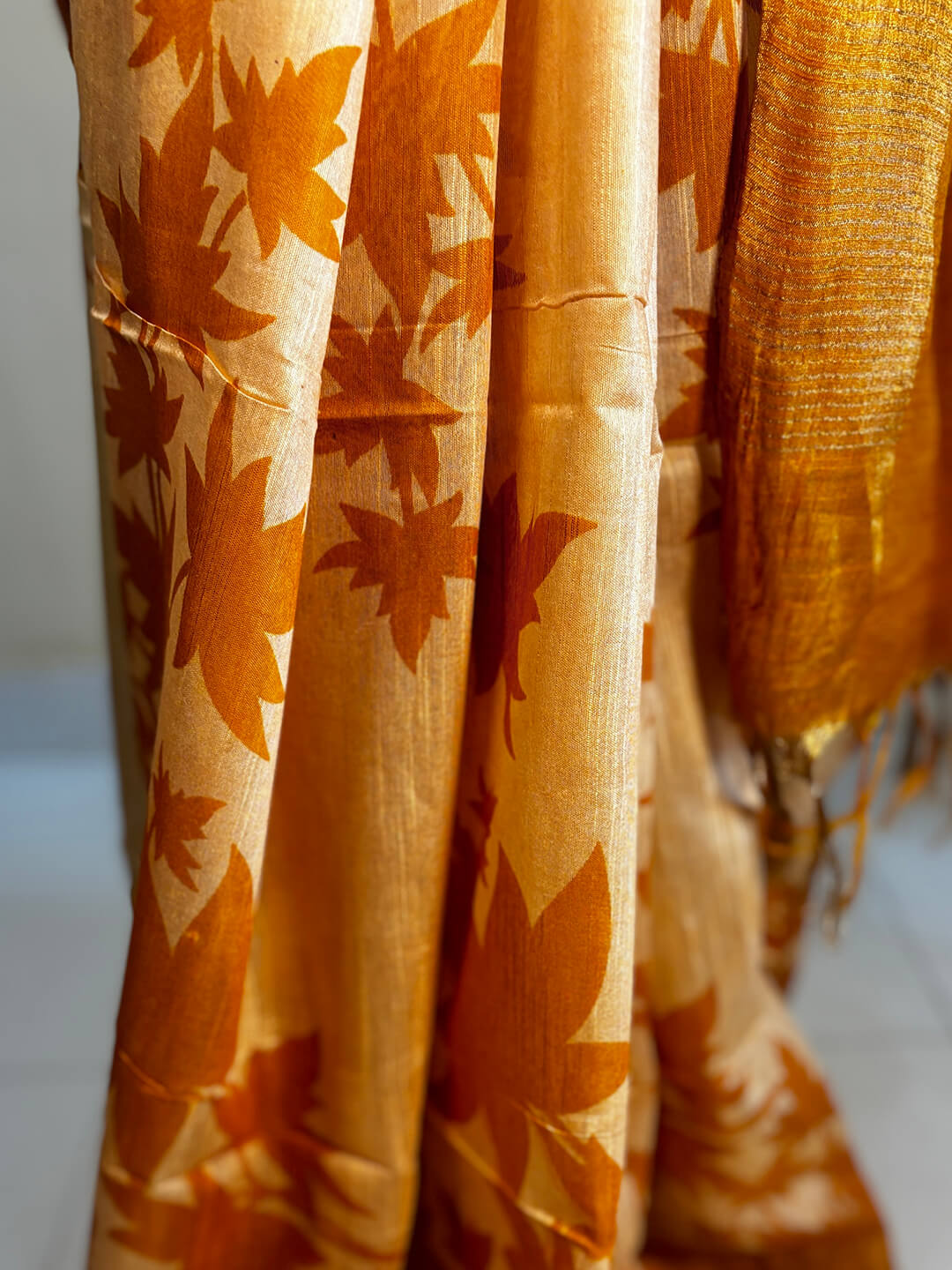 TASSAR GHICHA YELLOW PRINTED SAREE