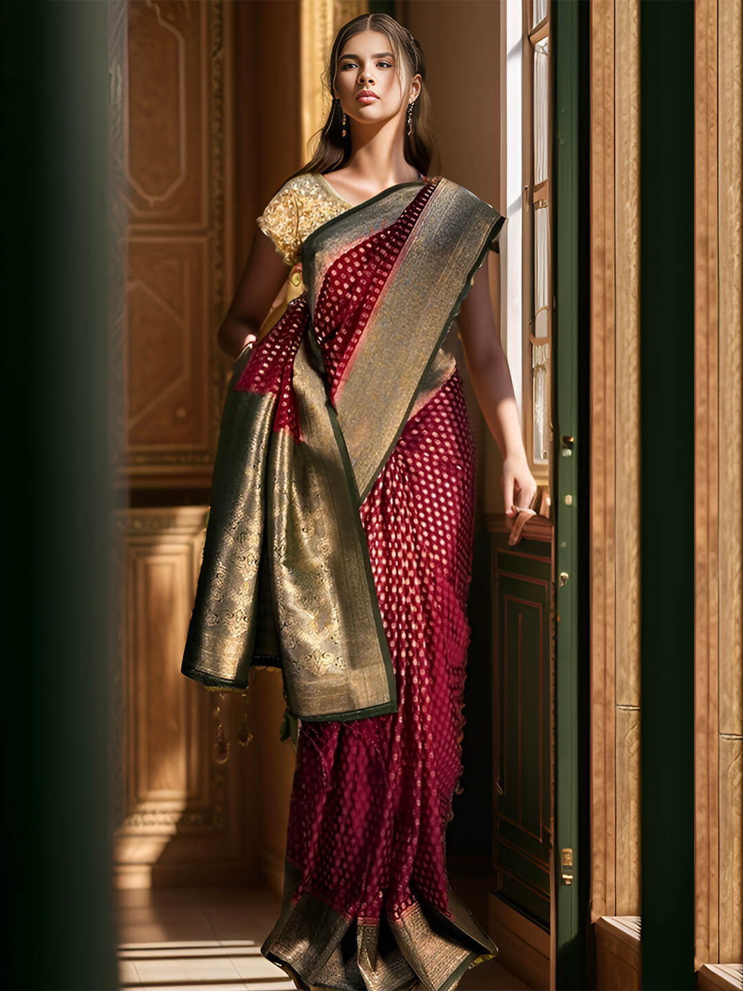 PURPLE AND GREEN BANARSI SAREE