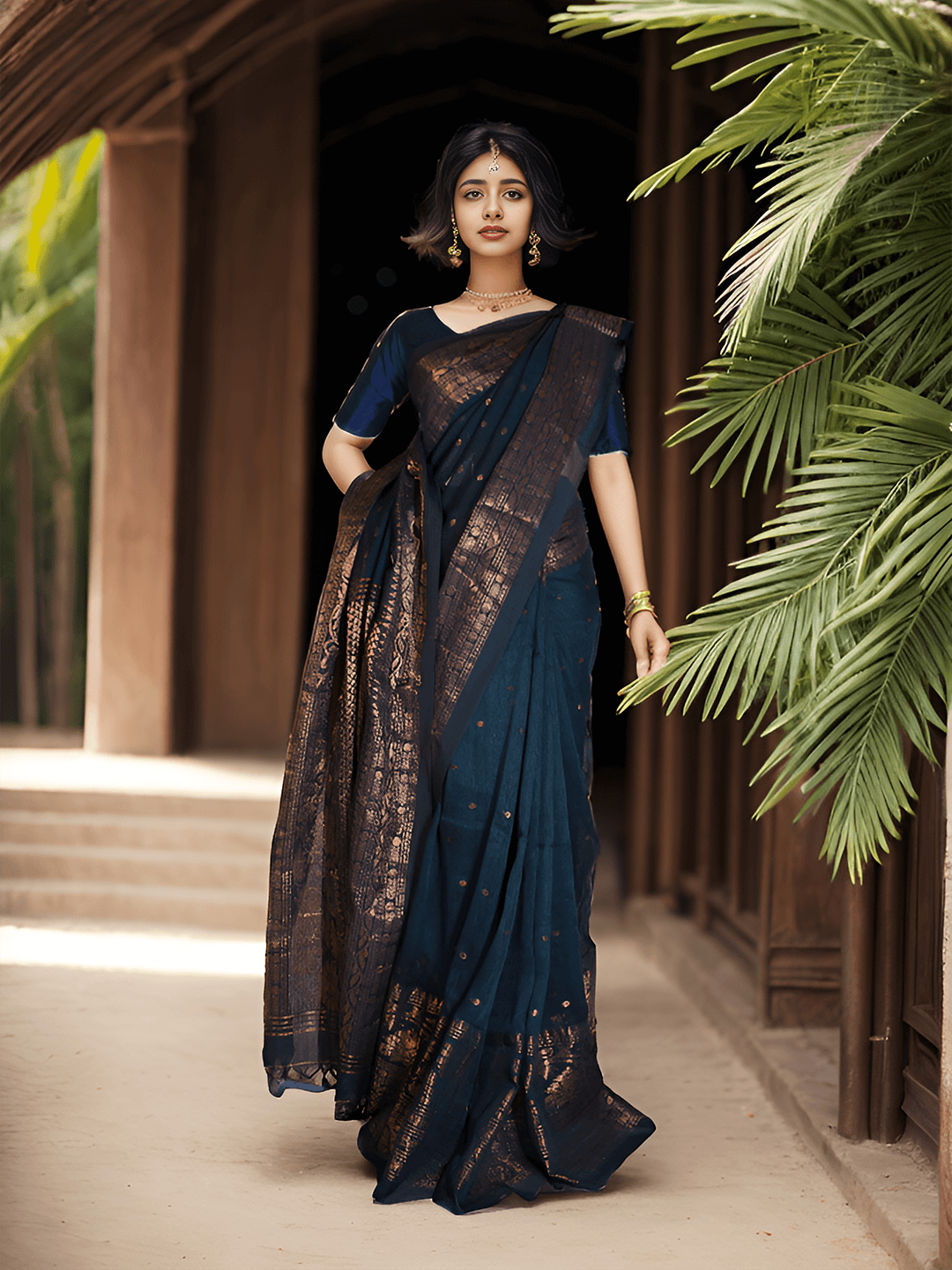 BLACK LINEN ZARI SAREE