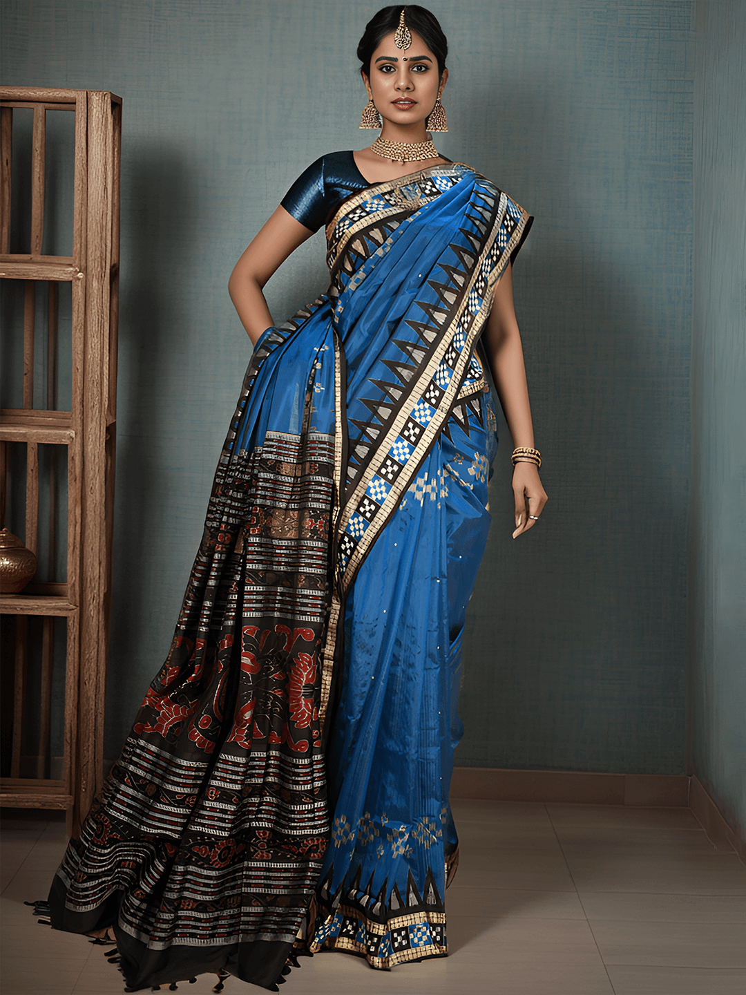 ROYAL BLUE & BLACK SAMBALPURI SILK SAREE