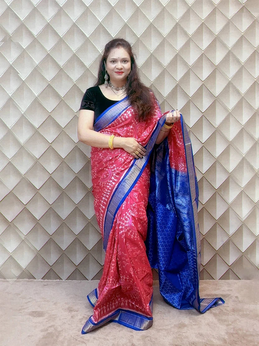 Chandratara- Pink with Blue sambalpuri handloom silk saree