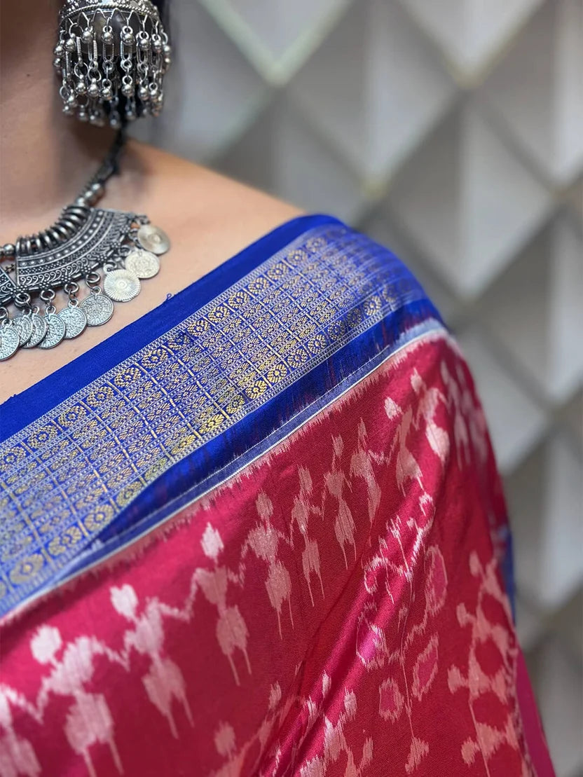 Chandratara- Pink with Blue sambalpuri handloom silk saree