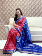 Chandratara- Pink with Blue sambalpuri handloom silk saree