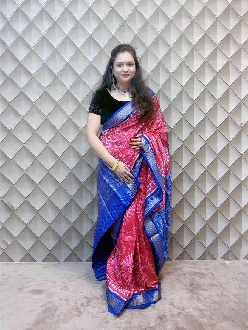 Chandratara- Pink with Blue sambalpuri handloom silk saree