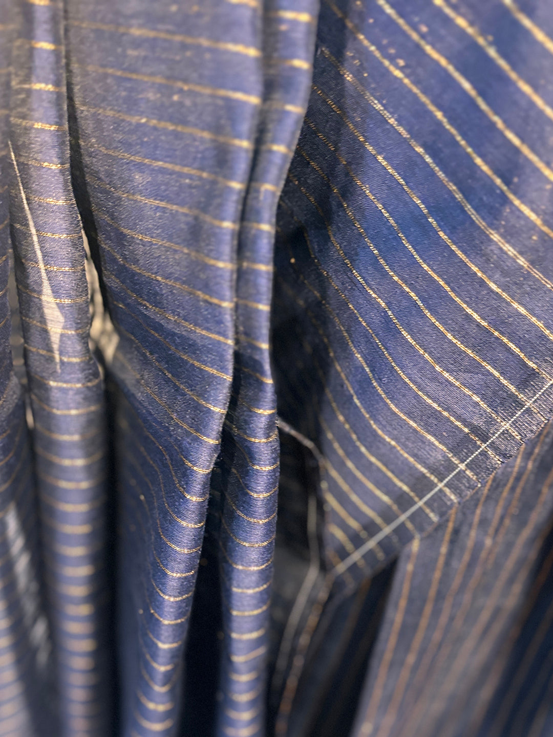 DARK BLUE AND GOLD STRIKE COTTON SAREE