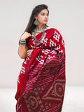 Lalima Bandhakala Red Patta Silk Saree with Silver Ikat Patterns & Ornamental Pallu