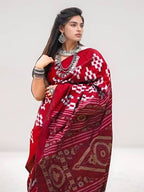 Lalima Bandhakala Red Patta Silk Saree with Silver Ikat Patterns & Ornamental Pallu