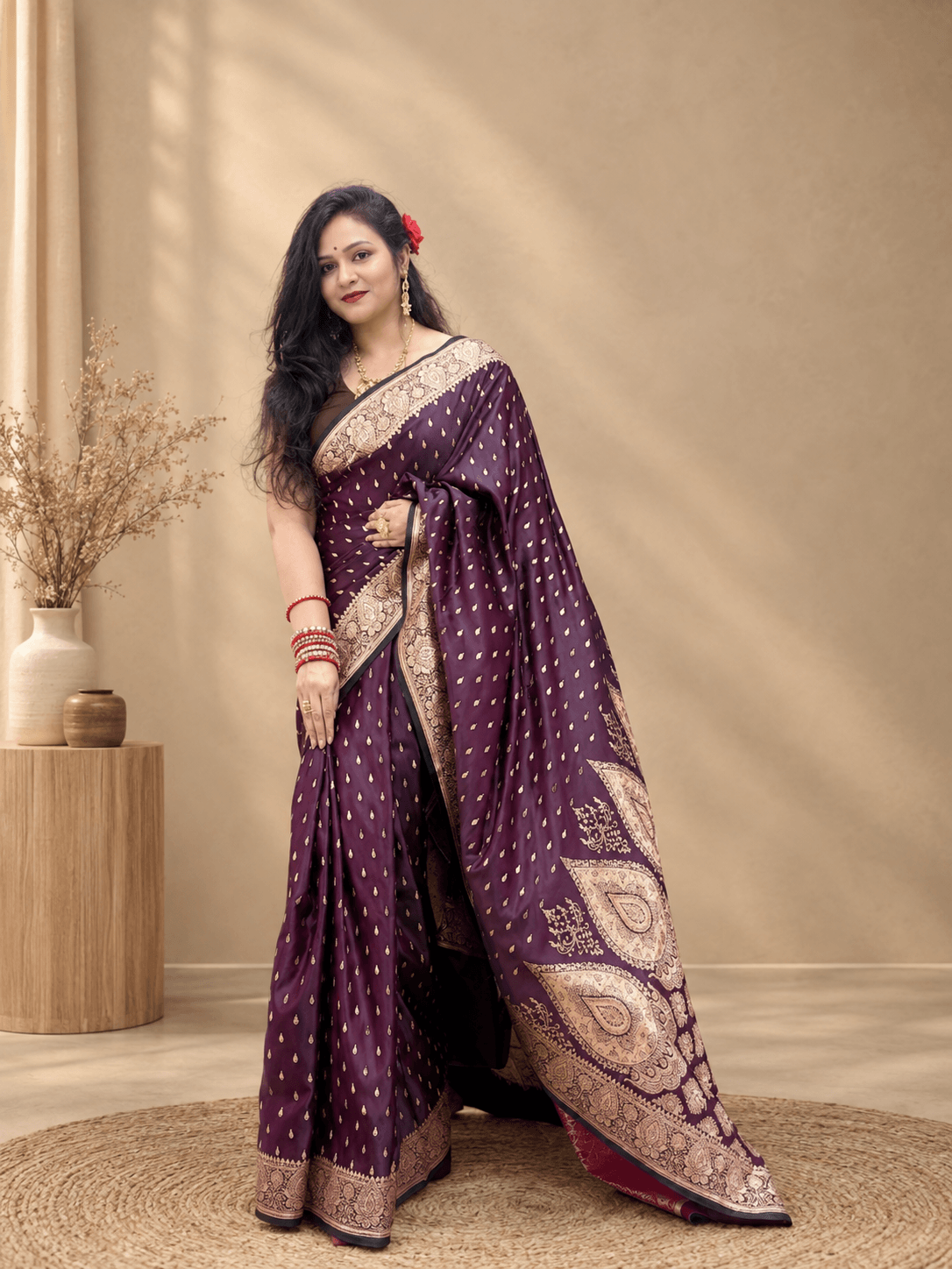 Mrinalini-Deep plum Katan Silk Banarasi Saree