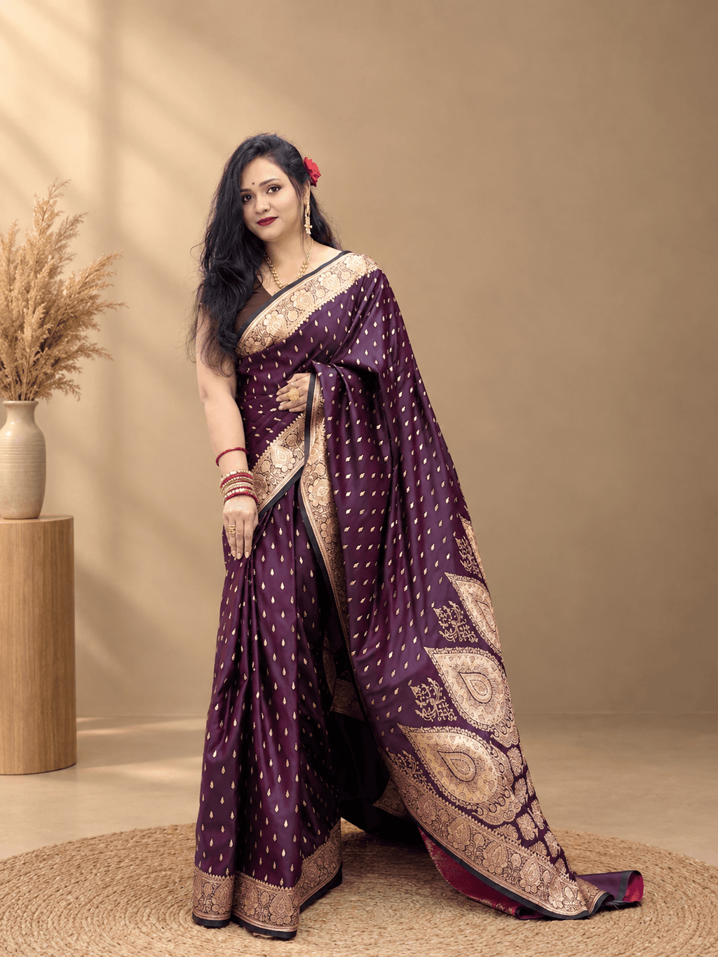 Mrinalini-Deep plum Katan Silk Banarasi Saree