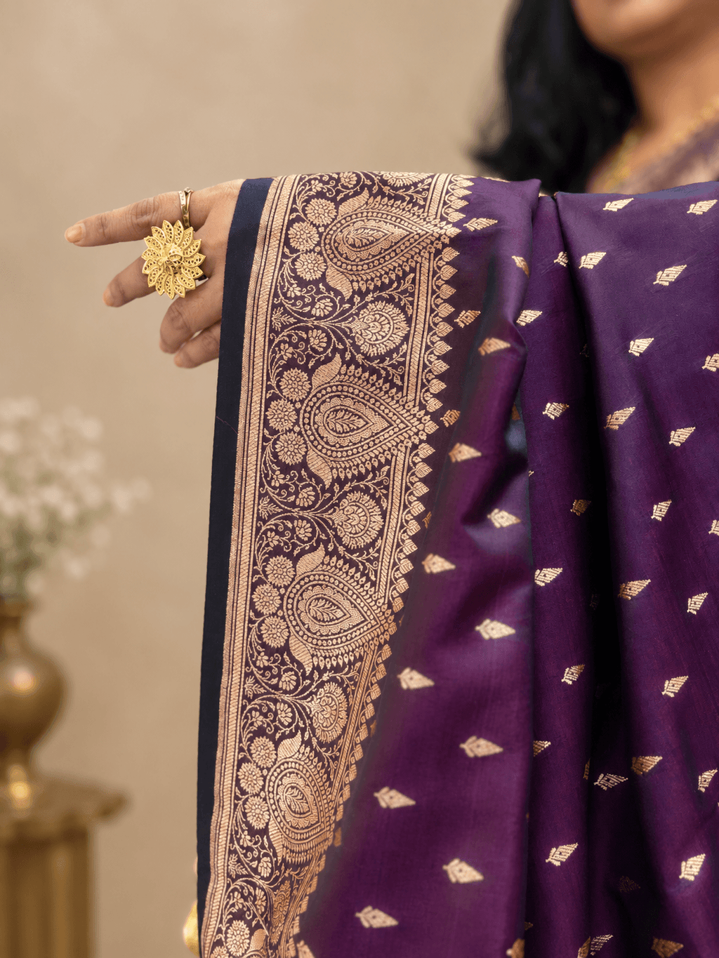 Mrinalini-Deep plum Katan Silk Banarasi Saree
