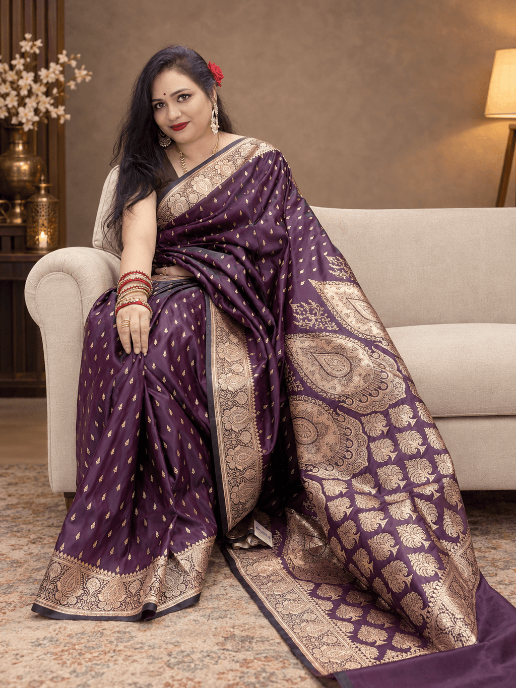 Mrinalini-Deep plum Katan Silk Banarasi Saree