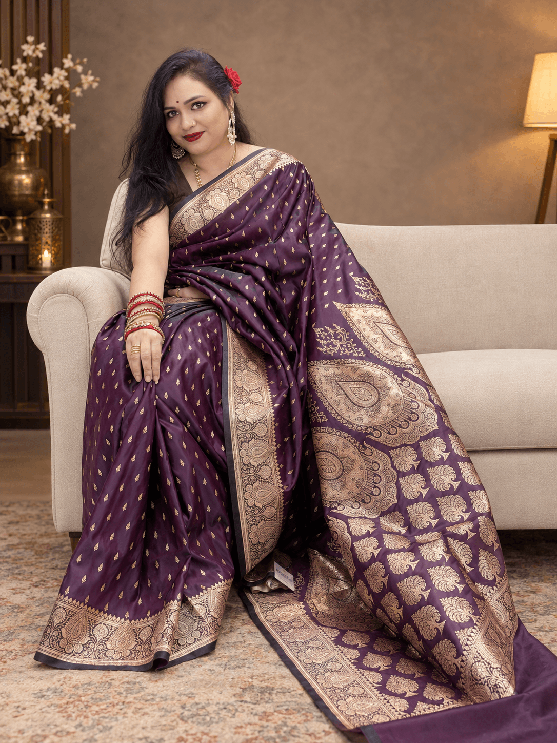 Mrinalini-Deep plum Katan Silk Banarasi Saree
