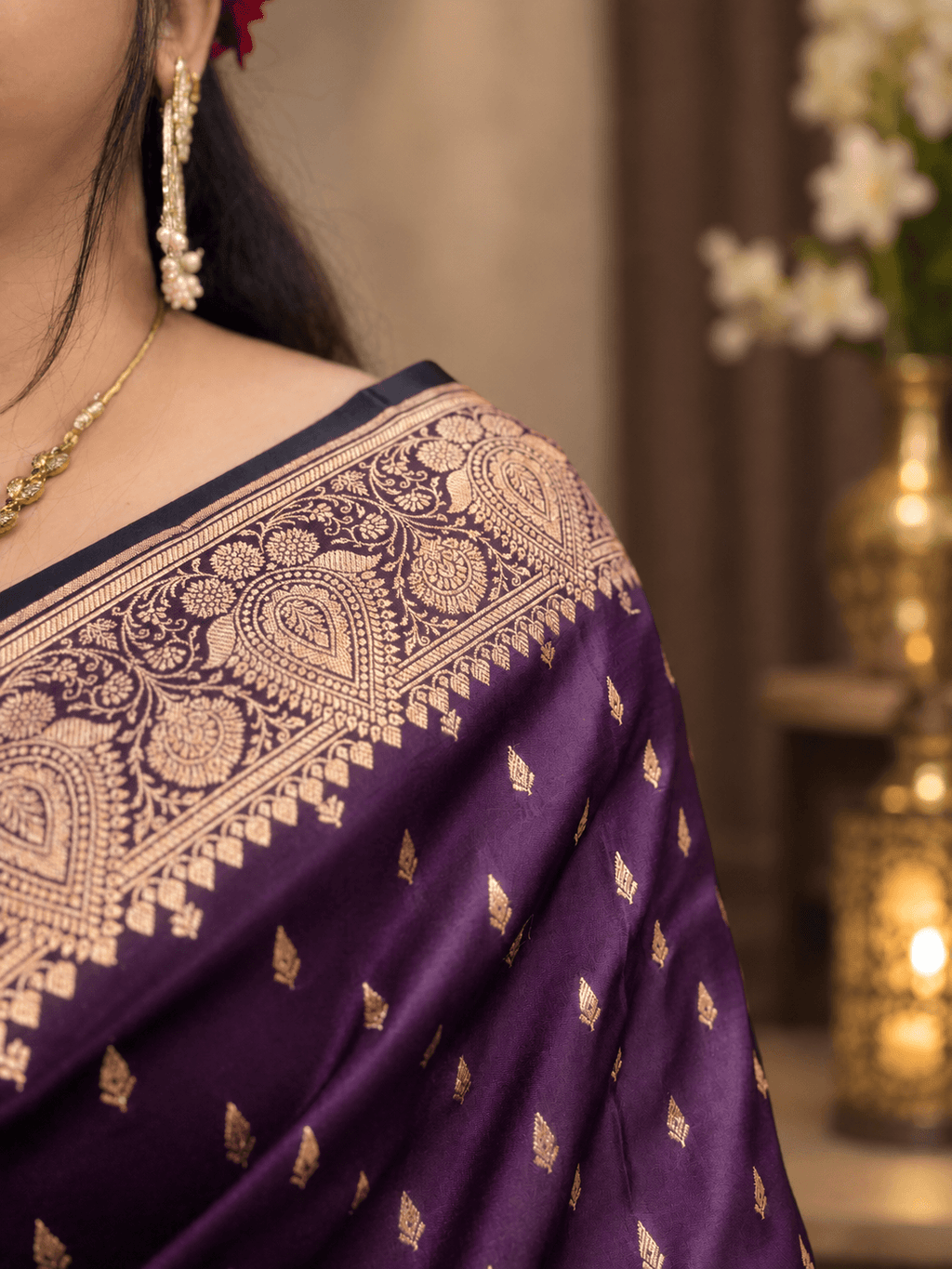 Mrinalini-Deep plum Katan Silk Banarasi Saree