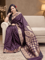 Mrinalini-Deep plum Katan Silk Banarasi Saree