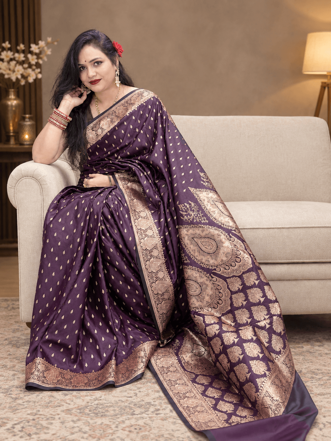 Mrinalini-Deep plum Katan Silk Banarasi Saree