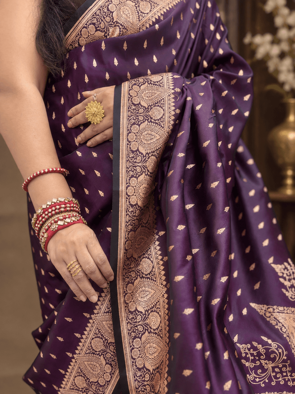 Mrinalini-Deep plum Katan Silk Banarasi Saree