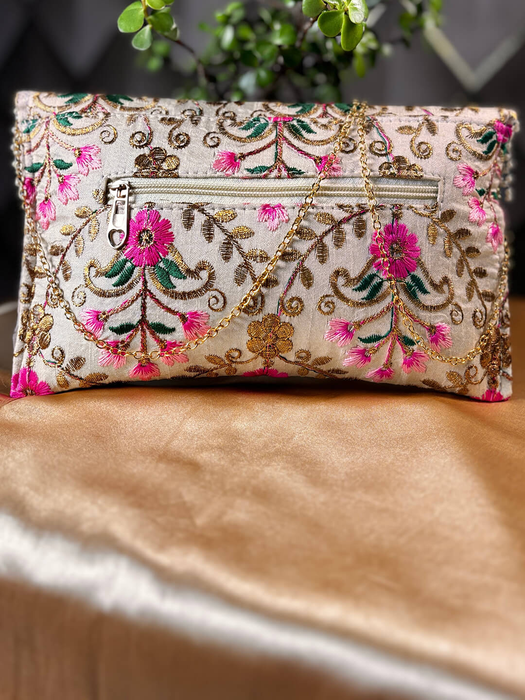 GOLDEN & MULTICOLOURED EMBROIDERED CLUTCH