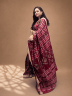 Madhuri Dixit Nabakothi Maroon Red Sambalpuri Patta Silk Saree with Nine Motifs & Ikat Detailing