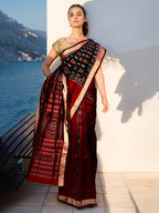 BLACK AND MAROON SAMBALPURI PATLI DESIGN SILK SAREE