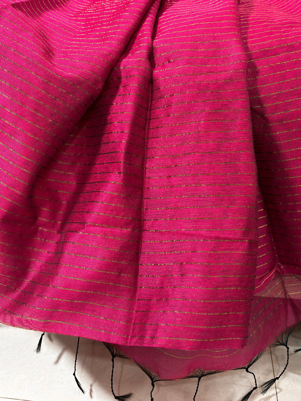 PINK WITH GOLDEN STRIKE KHADI COTTON SAREE
