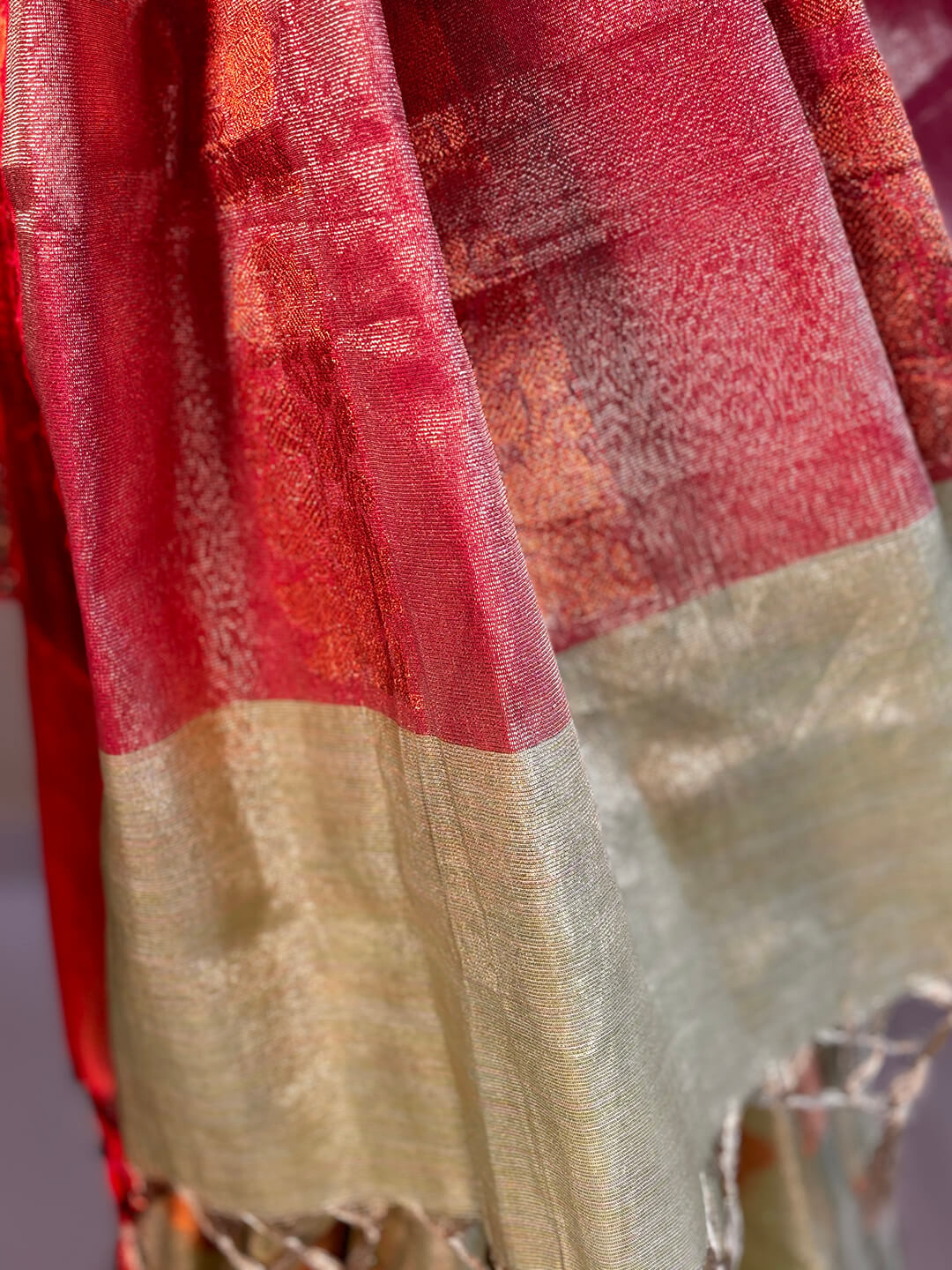 NOOR PISTA GREEN AND PINK TISSUE SAREE