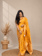 Yellow Banarasi Silk Saree with Zari Buttas & Woven Zari Pallu