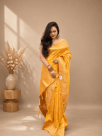 Yellow Banarasi Silk Saree with Zari Buttas & Woven Zari Pallu