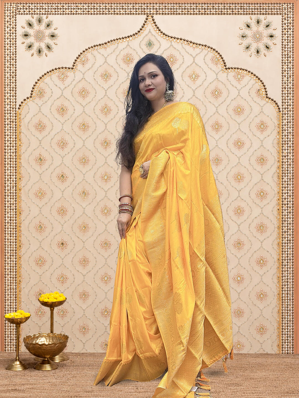 Yellow Dola silk saree with zaree deatailing