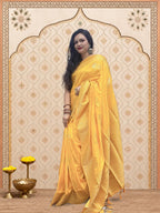 Yellow Dola silk saree with zaree deatailing